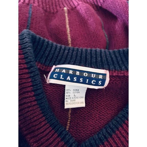 Harbour Classics Mens Vintage 80's V-Neck Cranberry‎ Navy Sweater Large - Picture 5 of 5